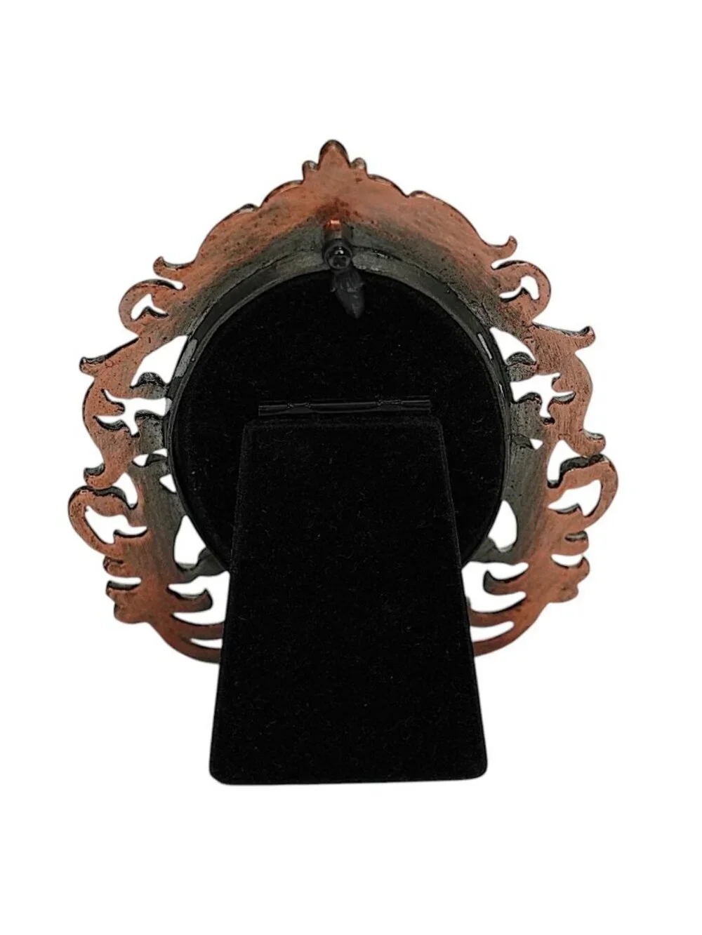 LIFESTYLE Small Oval Picture Frame Brown Metal Ornate Clear Crystals 2x3 Photo